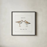 Pebbles and Sandpipers II by Lisa Audit. Shown in a sleek black glass frame for a contemporary gallery look. Available as an archival giclee rolled canvas, fine art paper, or poster print. SKU 17344a.
