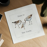 Pebbles and Sandpipers III by Lisa Audit. Shown as a detailed flat fine art print, highlighting archival giclee quality. Available as an archival giclee rolled canvas, fine art paper, or poster print. SKU 17345a.