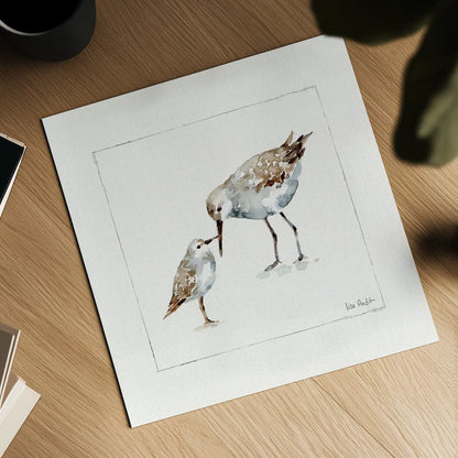 Pebbles and Sandpipers III No Words by Lisa Audit. Shown as a detailed flat fine art print, highlighting archival giclee quality. Available as an archival giclee rolled canvas, fine art paper, or poster print. SKU 79488a.