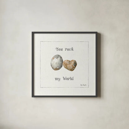 Pebbles and Sandpipers V by Lisa Audit. Shown in a sleek black glass frame for a contemporary gallery look. Available as an archival giclee rolled canvas, fine art paper, or poster print. SKU 17990a.