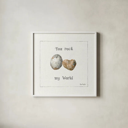 Pebbles and Sandpipers V by Lisa Audit. Shown in a crisp white glass frame for a clean and minimalist style. Available as an archival giclee rolled canvas, fine art paper, or poster print. SKU 17990a.