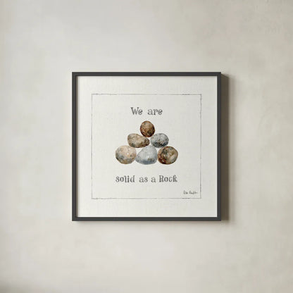 Pebbles and Sandpipers VI by Lisa Audit. Shown in a sleek black glass frame for a contemporary gallery look. Available as an archival giclee rolled canvas, fine art paper, or poster print. SKU 17991a.