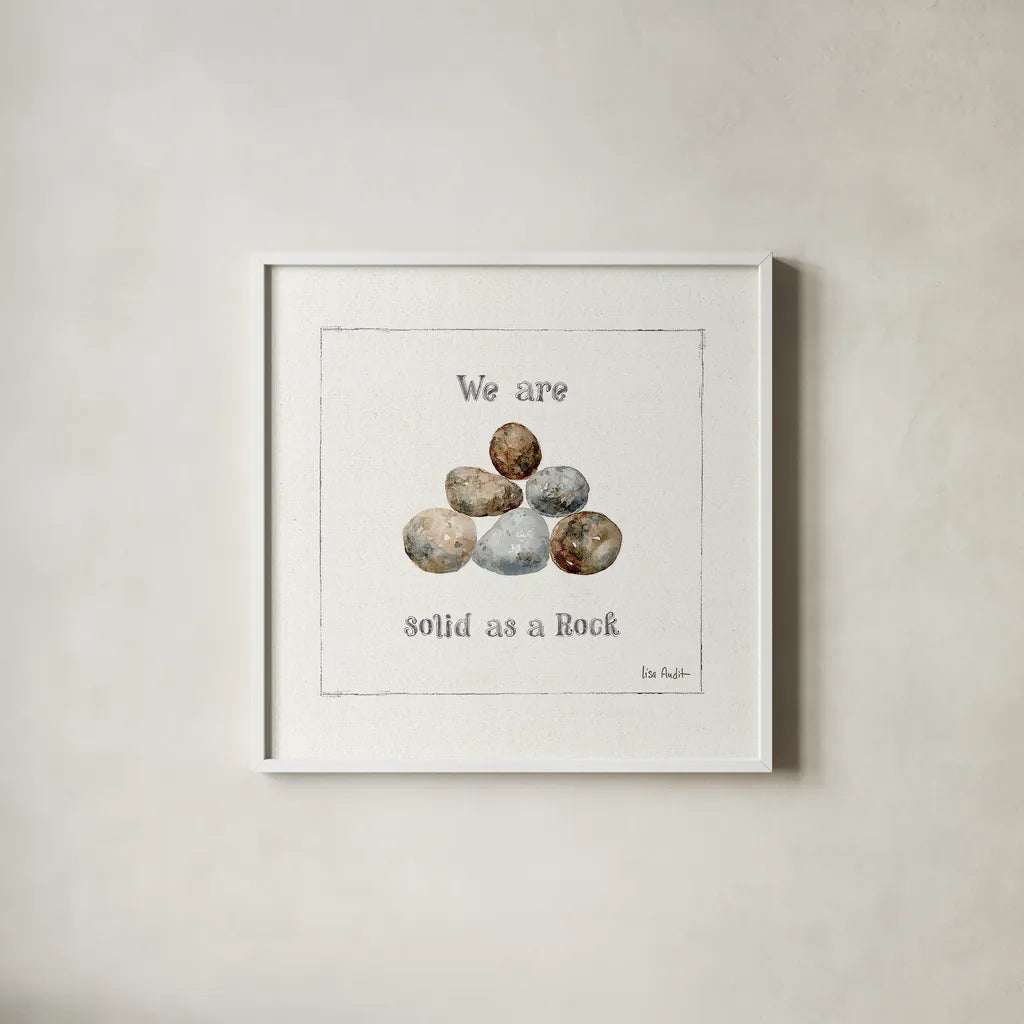 Pebbles and Sandpipers VI by Lisa Audit. Shown in a crisp white glass frame for a clean and minimalist style. Available as an archival giclee rolled canvas, fine art paper, or poster print. SKU 17991a.