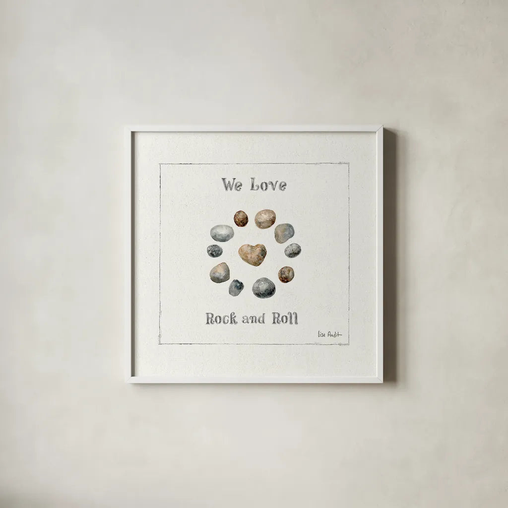 Pebbles and Sandpipers VIII by Lisa Audit. Shown in a crisp white glass frame for a clean and minimalist style. Available as an archival giclee rolled canvas, fine art paper, or poster print. SKU 17993a.