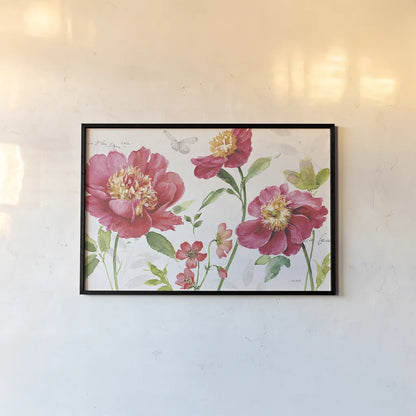 Pink Garden I by Lisa Audit. shown as a paper print in a black flame. Available as a archival giclee rolled canvas, fine art paper, or poster print. SKU 34779i.