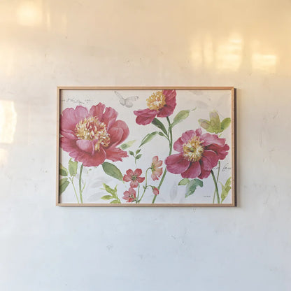 Pink Garden I by Lisa Audit. shown as a paper print in a natural frame. Available as a archival giclee rolled canvas, fine art paper, or poster print. SKU 34779i.