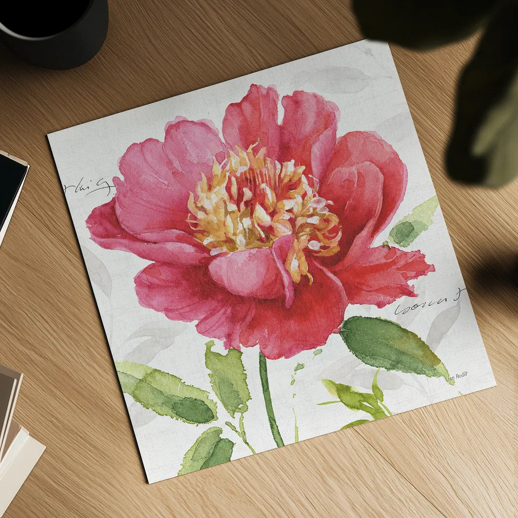 Pink Garden II by Lisa Audit. Shown as a detailed flat fine art print, highlighting archival giclee quality. Available as an archival giclee rolled canvas, fine art paper, or poster print. SKU 34780a.