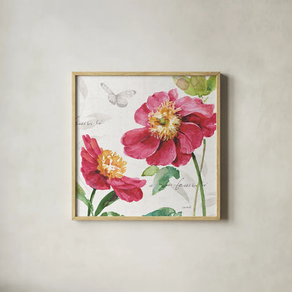 Pink Garden III by Lisa Audit. Shown in a natural wood glass frame for a timeless modern aesthetic. Available as an archival giclee rolled canvas, fine art paper, or poster print. SKU 34781a.