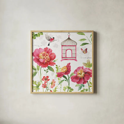 Pink Garden IV by Lisa Audit. Shown in a natural wood glass frame for a timeless modern aesthetic. Available as an archival giclee rolled canvas, fine art paper, or poster print. SKU 34782a.