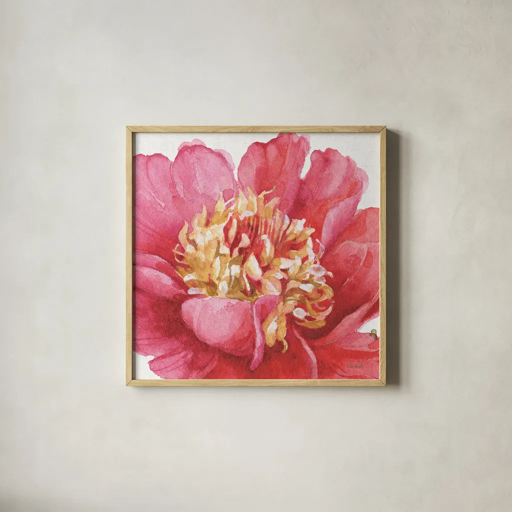 Pink Garden V by Lisa Audit. Shown in a natural wood glass frame for a timeless modern aesthetic. Available as an archival giclee rolled canvas, fine art paper, or poster print. SKU 34786a.