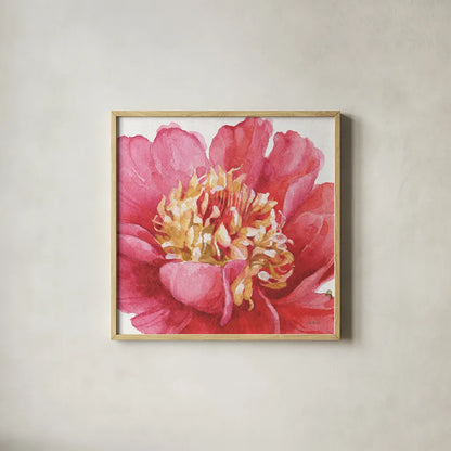 Pink Garden V by Lisa Audit. Shown in a natural wood glass frame for a timeless modern aesthetic. Available as an archival giclee rolled canvas, fine art paper, or poster print. SKU 34786a.