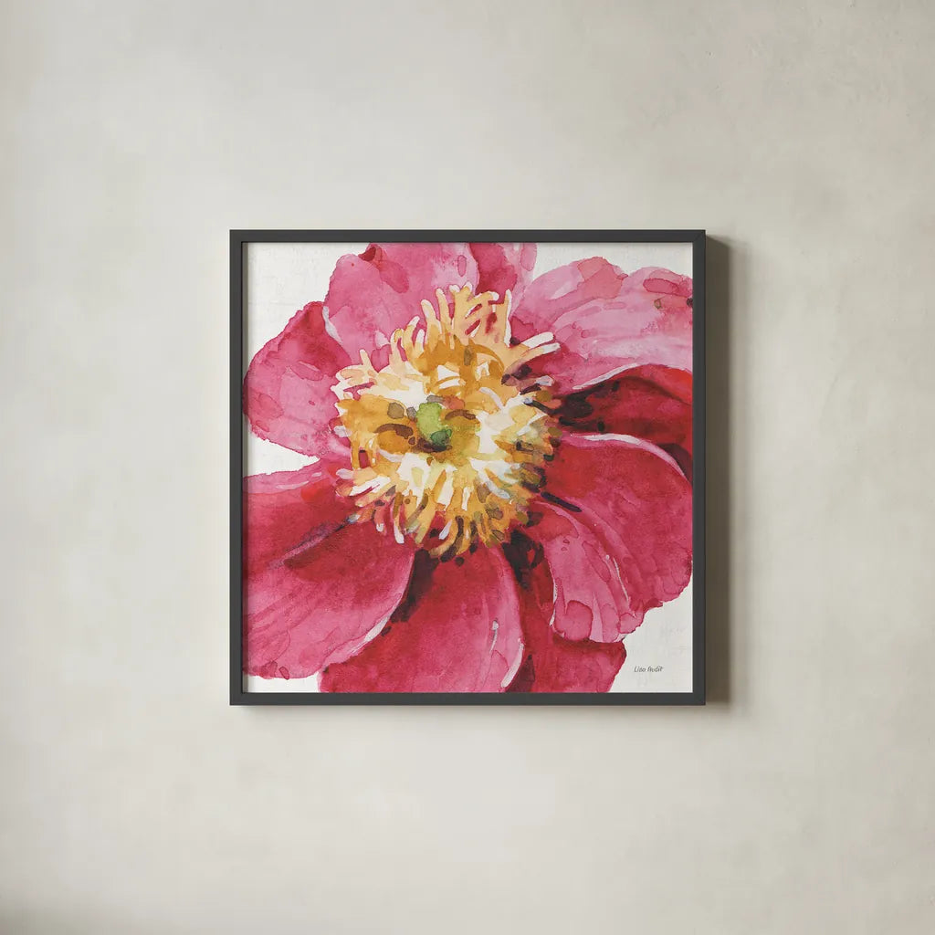 Pink Garden VI by Lisa Audit. Shown in a sleek black glass frame for a contemporary gallery look. Available as an archival giclee rolled canvas, fine art paper, or poster print. SKU 43591a.
