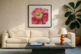 Pink Garden VI by Lisa Audit. Displayed in a glass frame with matte in a clean modern living room. Available as an archival giclee rolled canvas, fine art paper, or poster print. SKU 43591a.