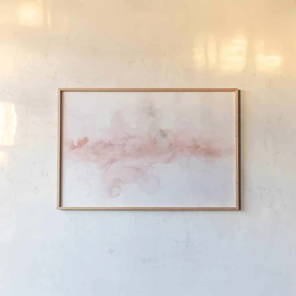 Rainbow Seeds Abstract Blush Gray Crop by Lisa Audit. shown as a paper print in a natural frame. Available as a archival giclee rolled canvas, fine art paper, or poster print. SKU 43573i.
