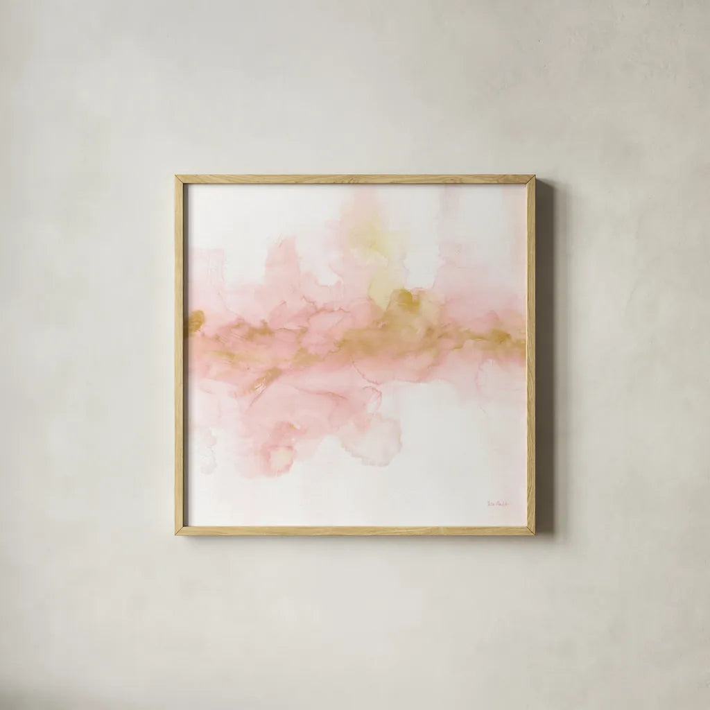 Rainbow Seeds Abstract Gold Sq by Lisa Audit. Shown in a natural wood glass frame for a timeless modern aesthetic. Available as an archival giclee rolled canvas, fine art paper, or poster print. SKU 71366a.