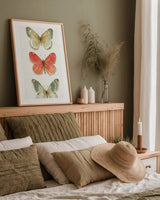 Rainbow Seeds Butterflies Fall I by Lisa Audit. shown as a paper print in a natural frame. Available as a archival giclee rolled canvas, fine art paper, or poster print. SKU 102339h.