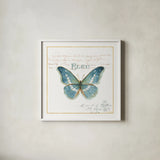 Rainbow Seeds Butterflies V by Lisa Audit. Shown in a crisp white glass frame for a clean and minimalist style. Available as an archival giclee rolled canvas, fine art paper, or poster print. SKU 22231a.