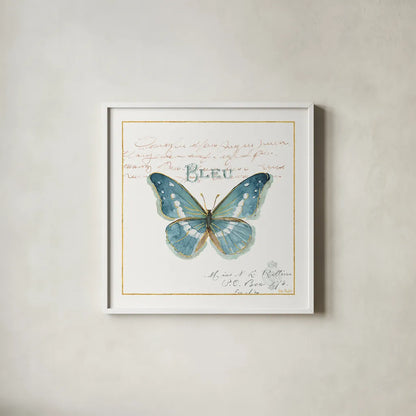 Rainbow Seeds Butterflies V by Lisa Audit. Shown in a crisp white glass frame for a clean and minimalist style. Available as an archival giclee rolled canvas, fine art paper, or poster print. SKU 22231a.