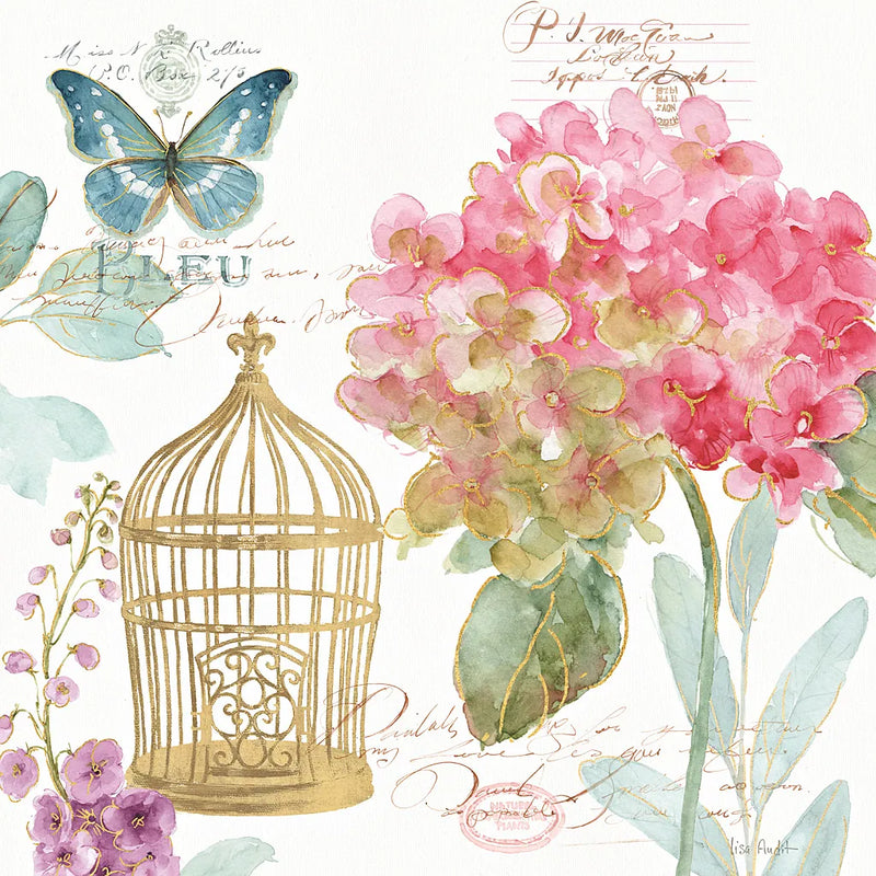 Rainbow Seeds Floral Birdcage II by Lisa Audit. SKU 23429a. Archival Giclee Fine art print for wall decor.