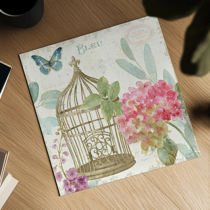 Rainbow Seeds Floral Birdcage II v2 by Lisa Audit. Shown as a detailed flat fine art print, highlighting archival giclee quality. Available as an archival giclee rolled canvas, fine art paper, or poster print. SKU 18822a.