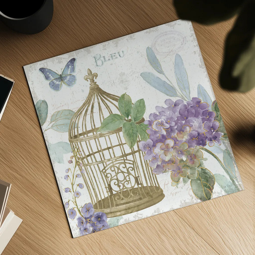 Rainbow Seeds Floral Birdcage II v2 by Lisa Audit. Shown as a detailed flat fine art print, highlighting archival giclee quality. Available as an archival giclee rolled canvas, fine art paper, or poster print. SKU 87449a.