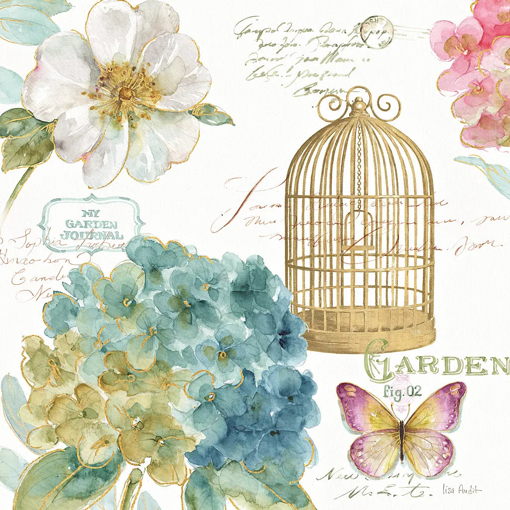 Rainbow Seeds Floral Birdcage III by Lisa Audit. SKU 23430a. Archival Giclee Fine art print for wall decor.