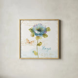 Rainbow Seeds Floral VII Hope Sq by Lisa Audit. Shown in a natural wood glass frame for a timeless modern aesthetic. Available as an archival giclee rolled canvas, fine art paper, or poster print. SKU 63972a.