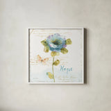Rainbow Seeds Floral VII Hope Sq by Lisa Audit. Shown in a crisp white glass frame for a clean and minimalist style. Available as an archival giclee rolled canvas, fine art paper, or poster print. SKU 63972a.