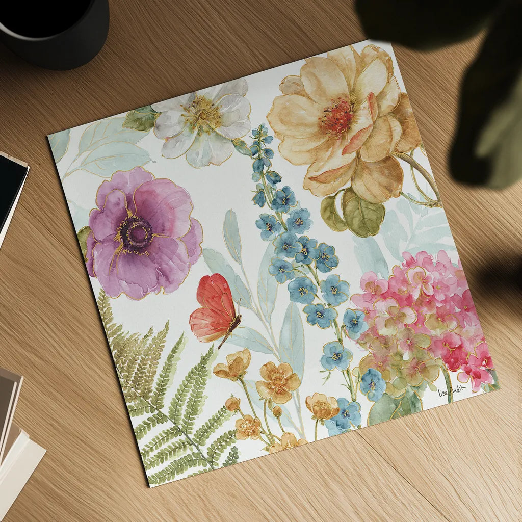 Rainbow Seeds Flowers III by Lisa Audit. Shown as a detailed flat fine art print, highlighting archival giclee quality. Available as an archival giclee rolled canvas, fine art paper, or poster print. SKU 20431a.