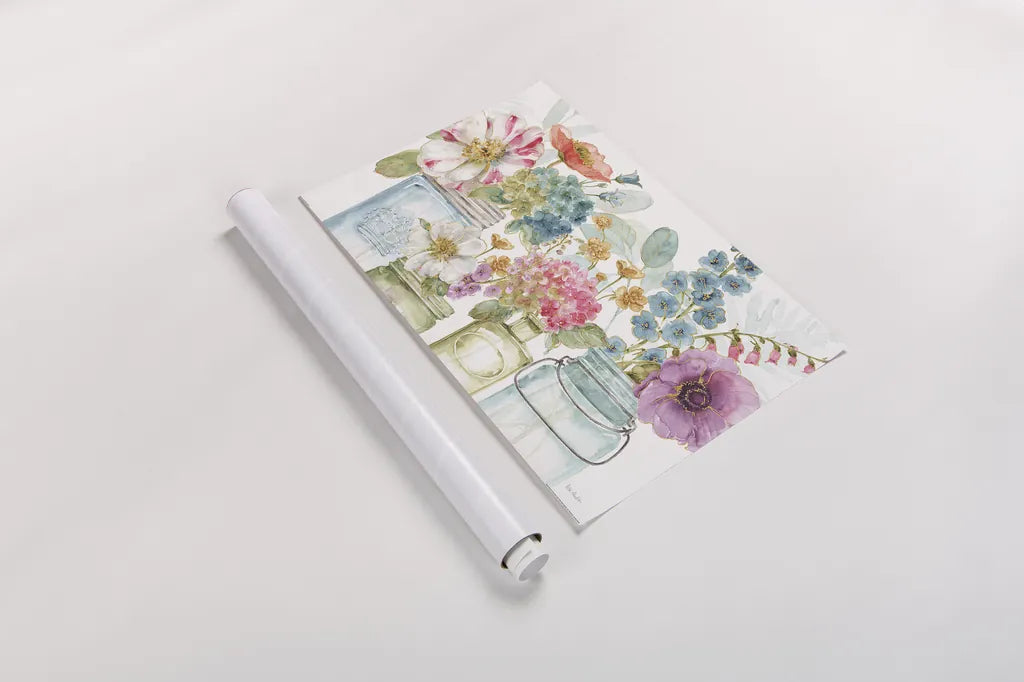 Rainbow Seeds Flowers X by Lisa Audit. shown as a rolled paper print. Available as archival giclee rolled canvas, fine art paper, or poster print. SKU 28860i.