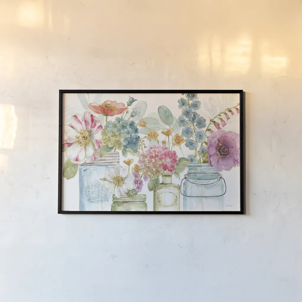 Rainbow Seeds Flowers X by Lisa Audit. shown as a paper print in a black flame. Available as a archival giclee rolled canvas, fine art paper, or poster print. SKU 28860i.