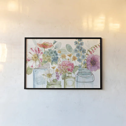 Rainbow Seeds Flowers X by Lisa Audit. shown as a paper print in a black flame. Available as a archival giclee rolled canvas, fine art paper, or poster print. SKU 28860i.