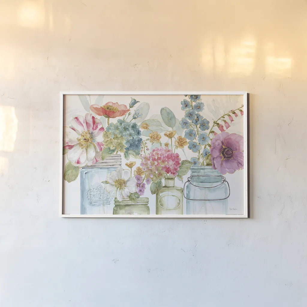 Rainbow Seeds Flowers X by Lisa Audit. shown as a paper print in a white frame. Available as a archival giclee rolled canvas, fine art paper, or poster print. SKU 28860i.