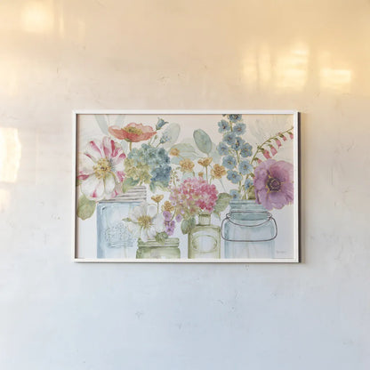 Rainbow Seeds Flowers X by Lisa Audit. shown as a paper print in a white frame. Available as a archival giclee rolled canvas, fine art paper, or poster print. SKU 28860i.