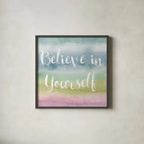 Rainbow Seeds Painted Pattern XIV Cool Believe by Lisa Audit. Shown in a sleek black glass frame for a contemporary gallery look. Available as an archival giclee rolled canvas, fine art paper, or poster print. SKU 23437a.
