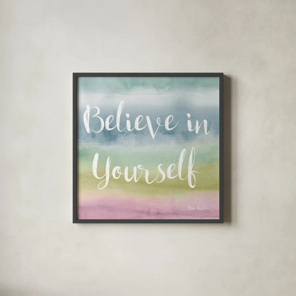 Rainbow Seeds Painted Pattern XIV Cool Believe by Lisa Audit. Shown in a sleek black glass frame for a contemporary gallery look. Available as an archival giclee rolled canvas, fine art paper, or poster print. SKU 23437a.