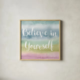 Rainbow Seeds Painted Pattern XIV Cool Believe by Lisa Audit. Shown in a natural wood glass frame for a timeless modern aesthetic. Available as an archival giclee rolled canvas, fine art paper, or poster print. SKU 23437a.