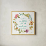 Rainbow Seeds Proverb II by Lisa Audit. Shown in a natural wood glass frame for a timeless modern aesthetic. Available as an archival giclee rolled canvas, fine art paper, or poster print. SKU 37133a.