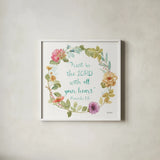 Rainbow Seeds Proverb II by Lisa Audit. Shown in a crisp white glass frame for a clean and minimalist style. Available as an archival giclee rolled canvas, fine art paper, or poster print. SKU 37133a.