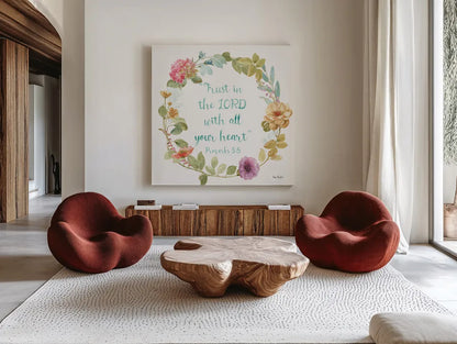 Rainbow Seeds Proverb II by Lisa Audit. Shown as extra-large giant wall art in a modern living room. Available as an archival giclee rolled canvas, fine art paper, or poster print. SKU 37133a.