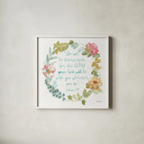 Rainbow Seeds Proverb III by Lisa Audit. Shown in a crisp white glass frame for a clean and minimalist style. Available as an archival giclee rolled canvas, fine art paper, or poster print. SKU 38688a.