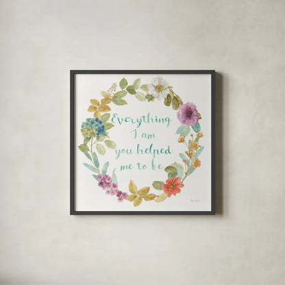 Rainbow Seeds Wreath III Everything by Lisa Audit. Shown in a sleek black glass frame for a contemporary gallery look. Available as an archival giclee rolled canvas, fine art paper, or poster print. SKU 41679a.