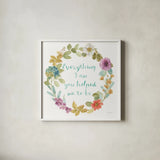 Rainbow Seeds Wreath III Everything by Lisa Audit. Shown in a crisp white glass frame for a clean and minimalist style. Available as an archival giclee rolled canvas, fine art paper, or poster print. SKU 41679a.