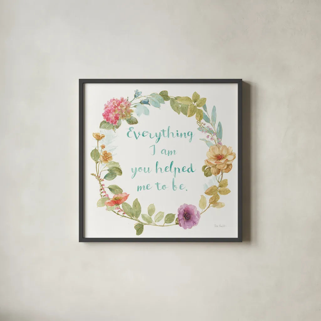 Rainbow Seeds Wreath IV Everything by Lisa Audit. Shown in a sleek black glass frame for a contemporary gallery look. Available as an archival giclee rolled canvas, fine art paper, or poster print. SKU 41680a.