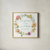 Rainbow Seeds Wreath IV Everything by Lisa Audit. Shown in a natural wood glass frame for a timeless modern aesthetic. Available as an archival giclee rolled canvas, fine art paper, or poster print. SKU 41680a.