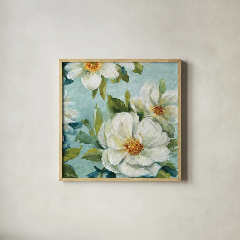 Reflections II Crop by Lisa Audit. Shown in a natural wood glass frame for a timeless modern aesthetic. Available as an archival giclee rolled canvas, fine art paper, or poster print. SKU 13251a.