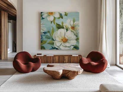 Reflections II Crop by Lisa Audit. Shown as extra-large giant wall art in a modern living room. Available as an archival giclee rolled canvas, fine art paper, or poster print. SKU 13251a.