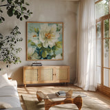 Reflections III Crop by Lisa Audit. Shown in a natural wood frame in a cozy modern living room. Available as an archival giclee rolled canvas, fine art paper, or poster print. SKU 13252a.