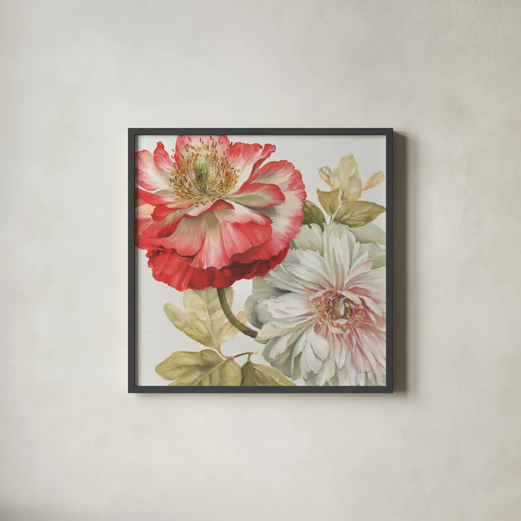 Romantic Afternoon Light Square I by Lisa Audit. Shown in a sleek black glass frame for a contemporary gallery look. Available as an archival giclee rolled canvas, fine art paper, or poster print. SKU 16909a.