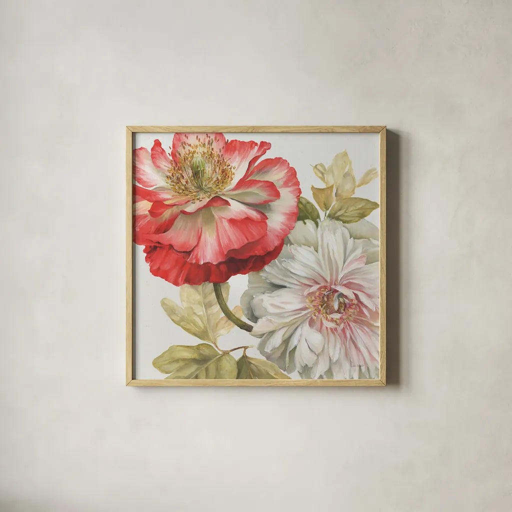 Romantic Afternoon Light Square I by Lisa Audit. Shown in a natural wood glass frame for a timeless modern aesthetic. Available as an archival giclee rolled canvas, fine art paper, or poster print. SKU 16909a.